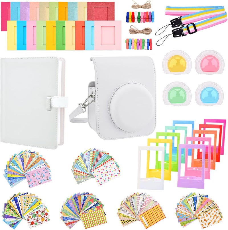 Sunmns Mini 12 Instant Camera Accessories Kit, Accessory Bundle Compatible with Instax Mini 12 Instant Camera, Include Case, Album, Stickers, Photo Frames, Paper Frame, Filters, Strap (White) - Image 1